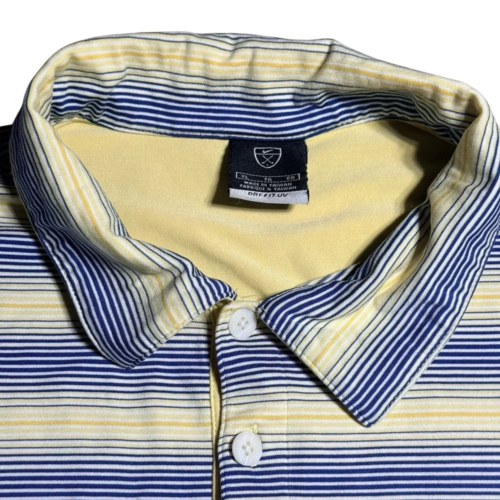 Nike Golf Mens XL Dri-FIT UV Striped Polo Shirt Blue Yellow Short Sleeve